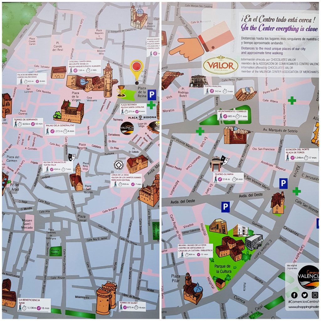 Harta cu obiective turistice din Valencia, orașul vechi